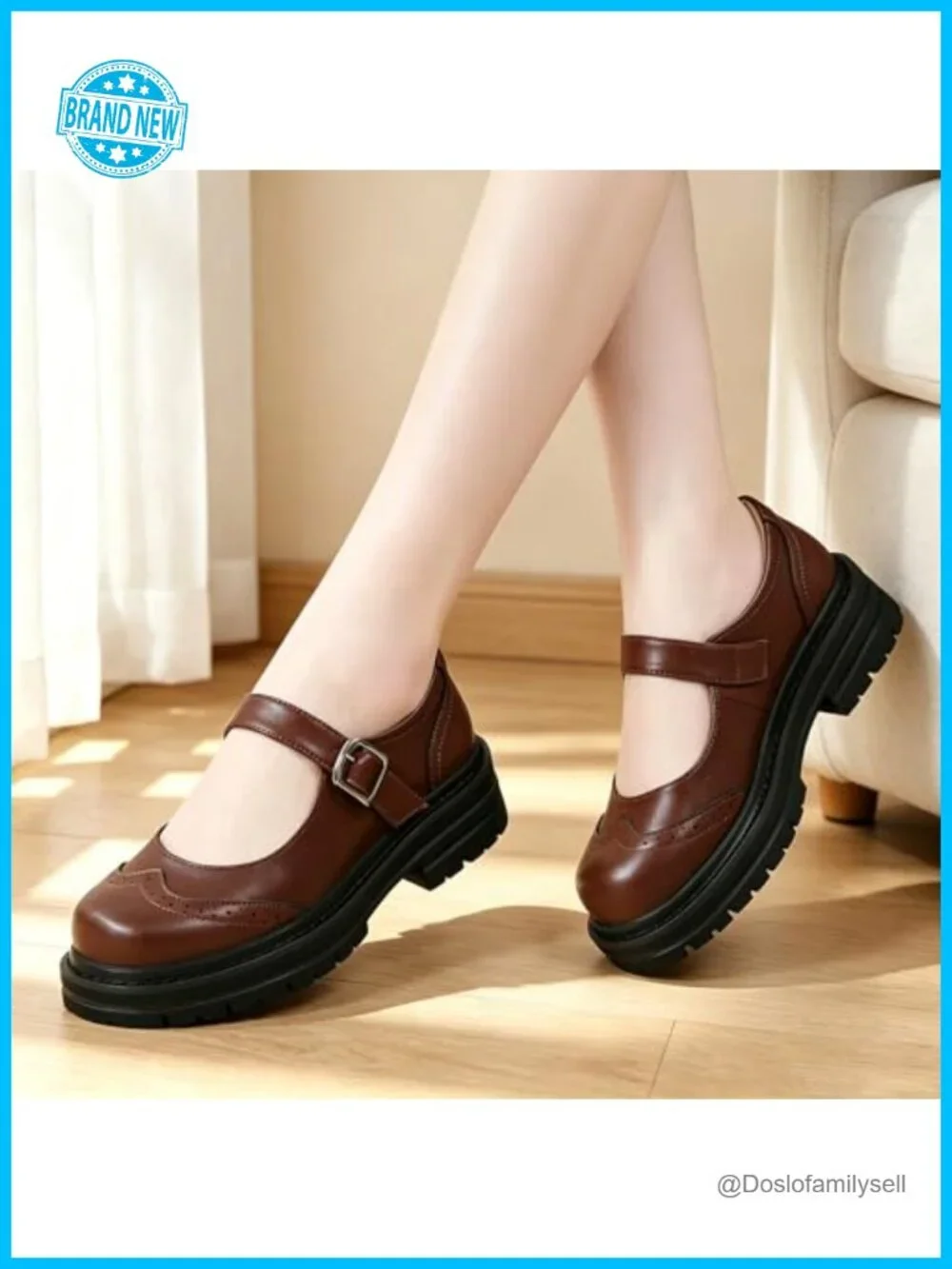 Women's Mary Jane Oxfords Faux Leather Platform Chunky Heel Round Toe Buckle